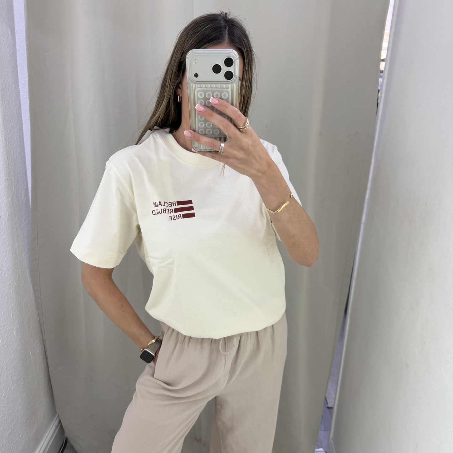 “Stronger Than Yesterday” Organic Cotton T-Shirt – Cream