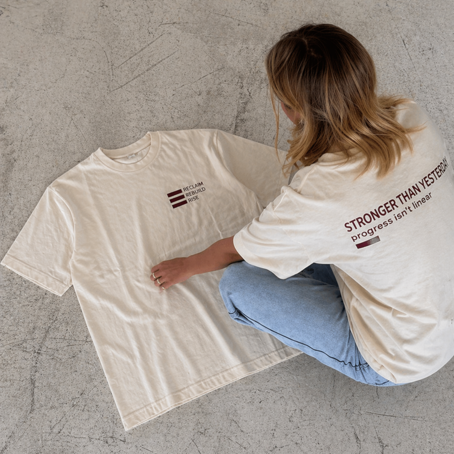 “Stronger Than Yesterday” Organic Cotton T-Shirt – Cream