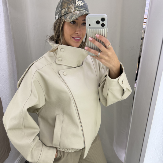 Structured Faux Leather Jacket – Stone