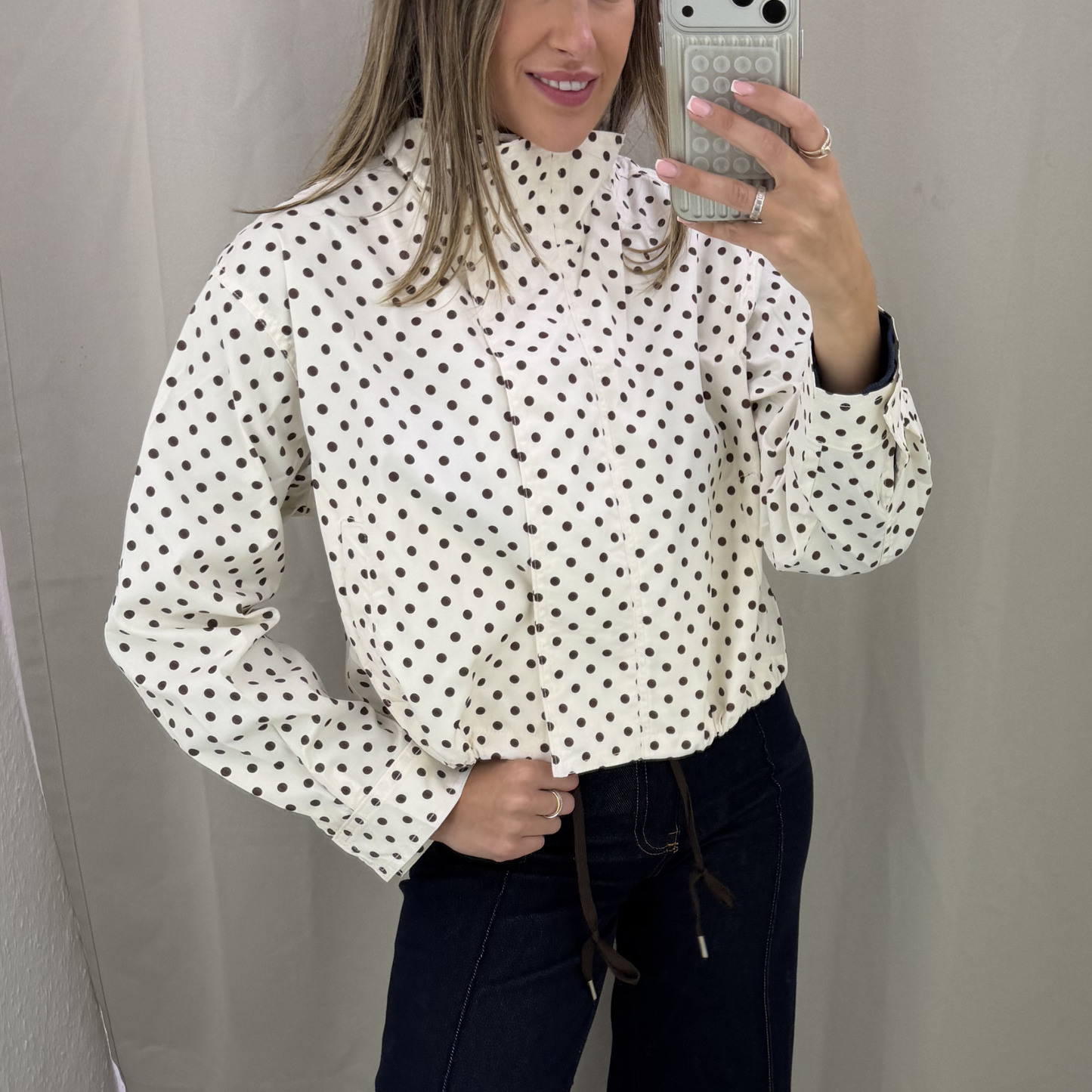 Polka Dot Windbreaker Jacket – Cream & Chocolate