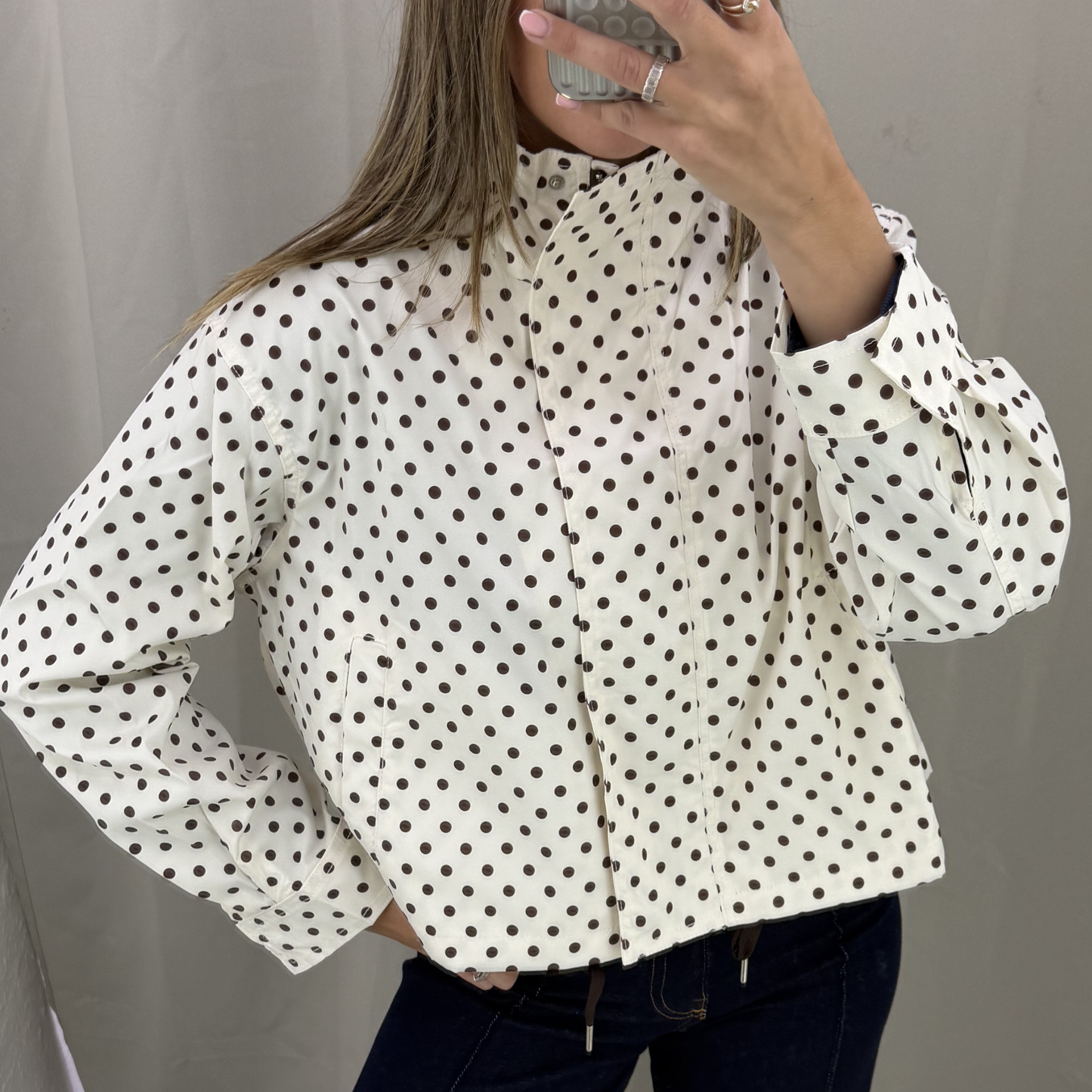 Polka Dot Windbreaker Jacket – Cream & Chocolate