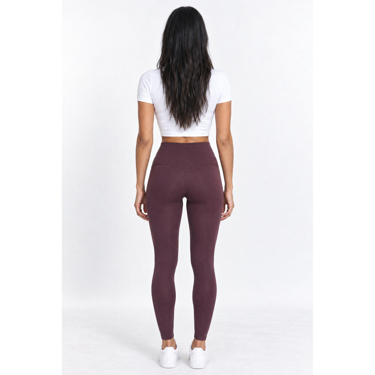 High Waisted Sports Energy Leggings in Plum, back view