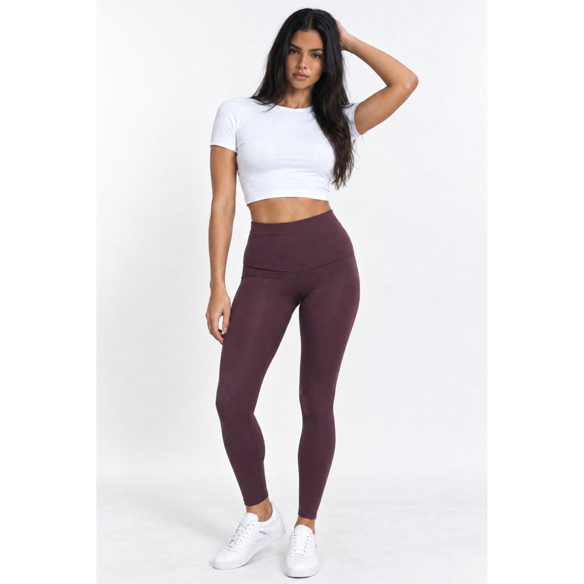 High Waisted Sports Energy Leggings in Plum, front view