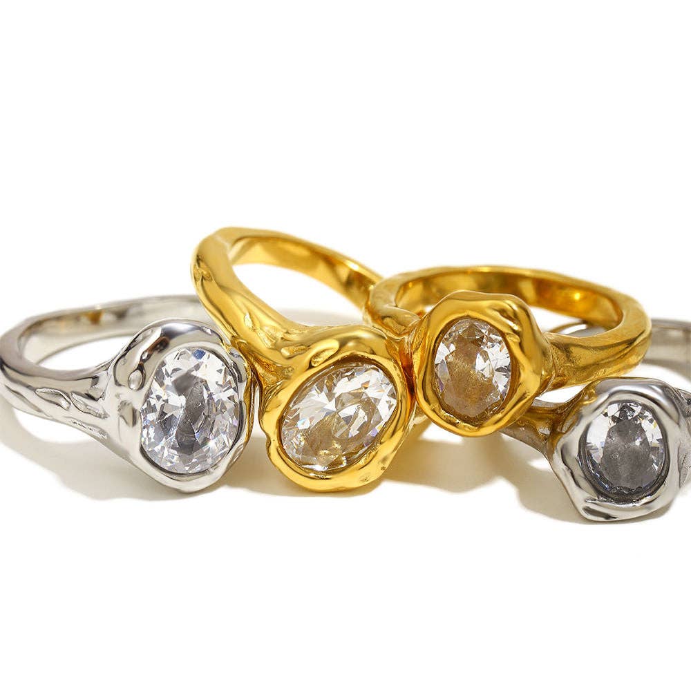 Irregular Oval CZ Ring - Gold or Silver