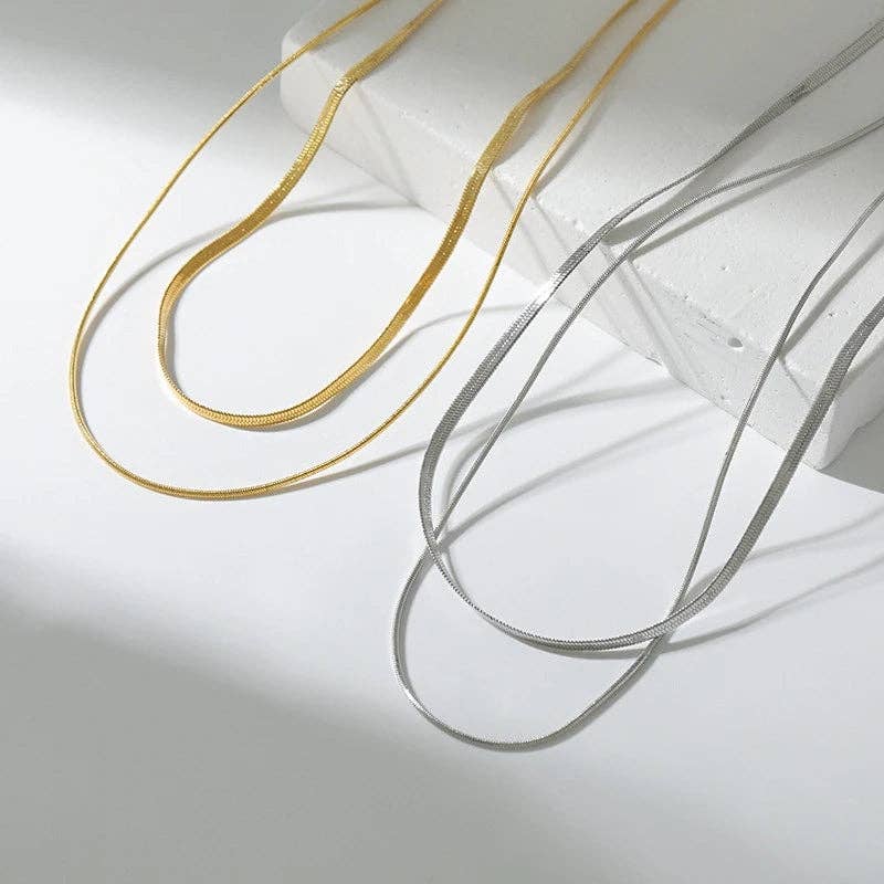 Double Snake Chain Necklace - Gold or Silver