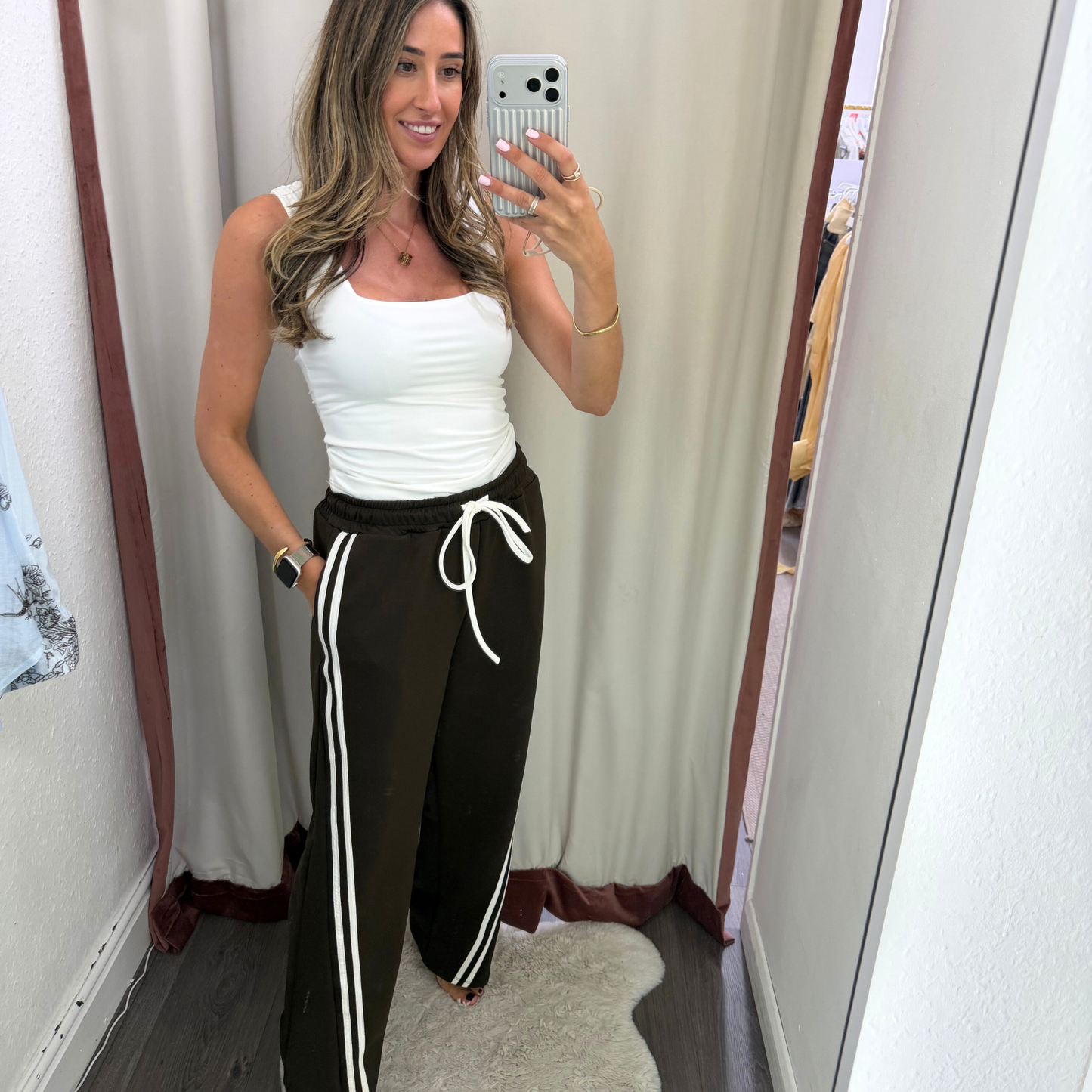 Chocolate Brown Side Stripe Wide Leg Trousers