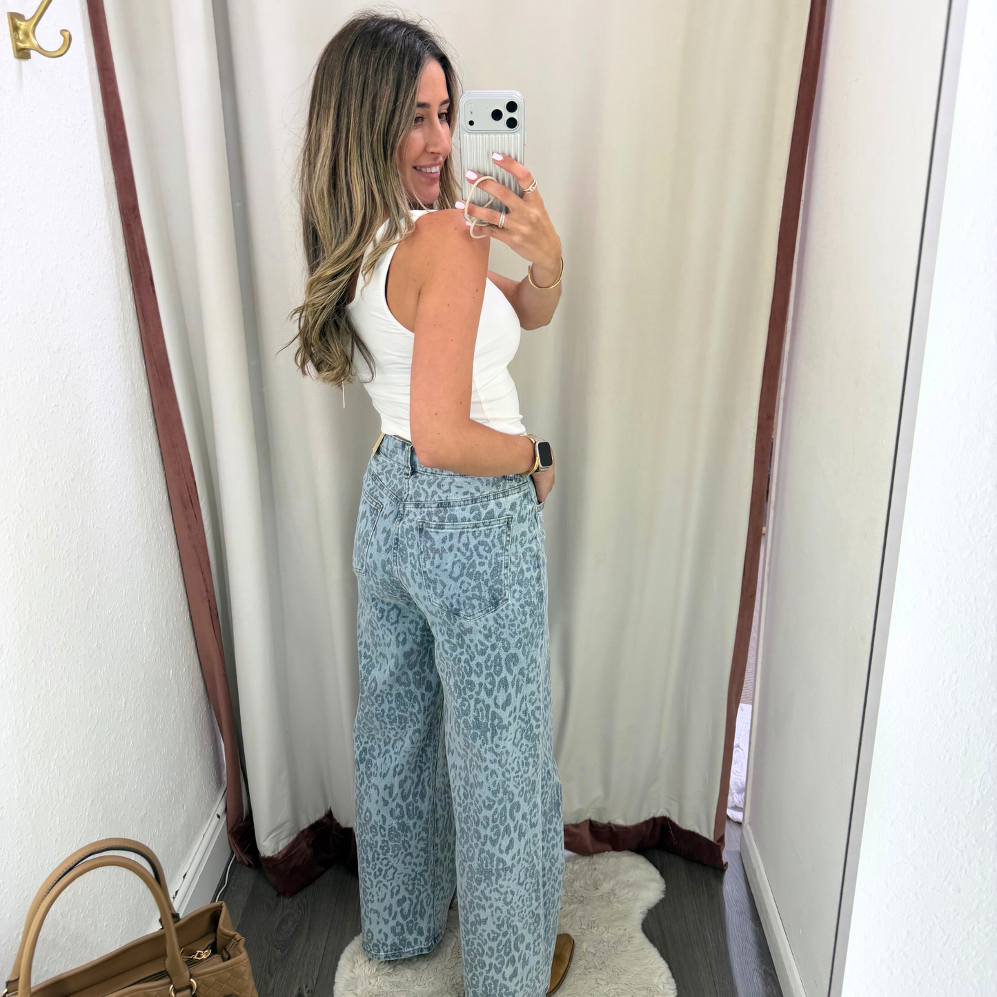 Blue Leopard Wide Leg Jeans