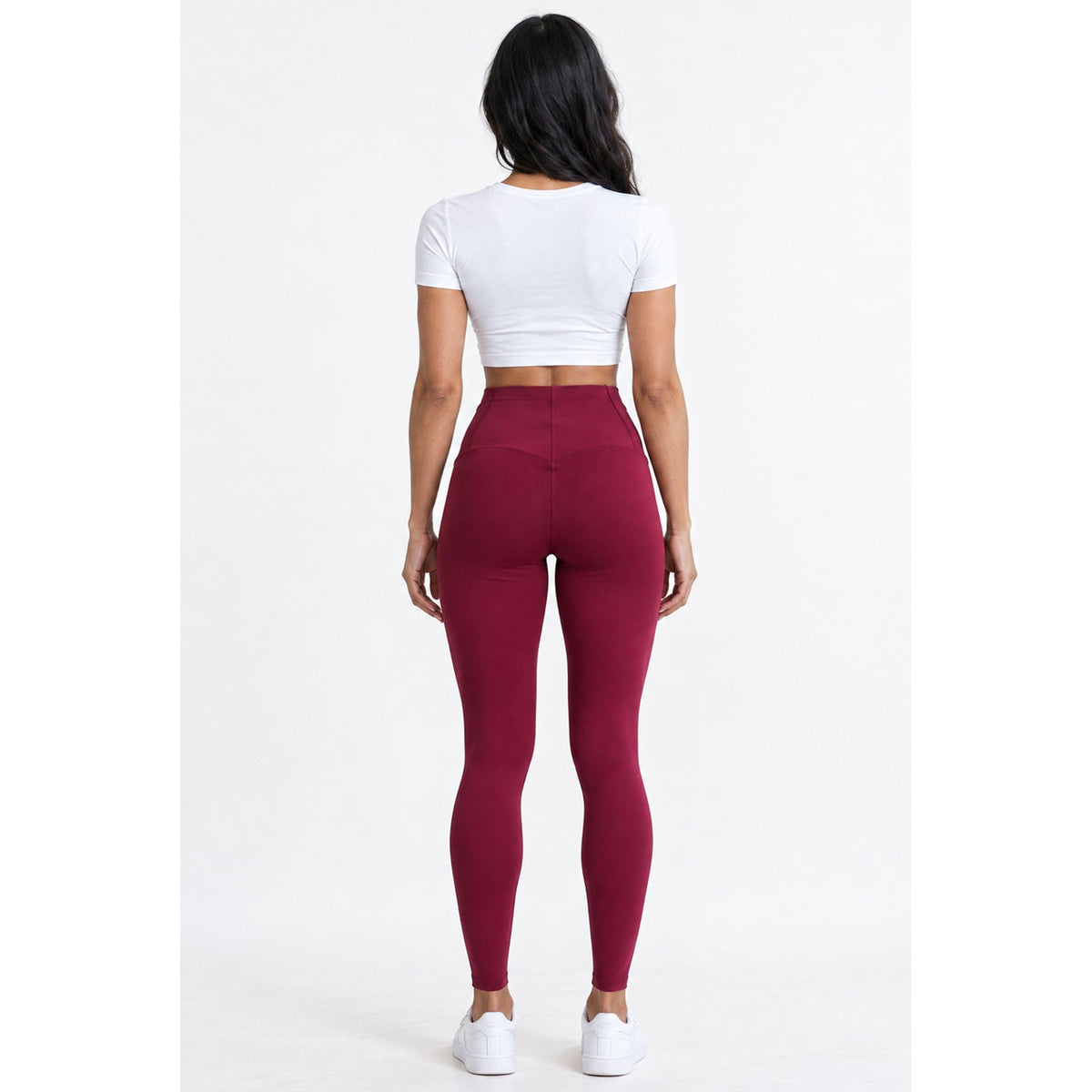 High Waisted Sports Energy Leggings – burgundy back