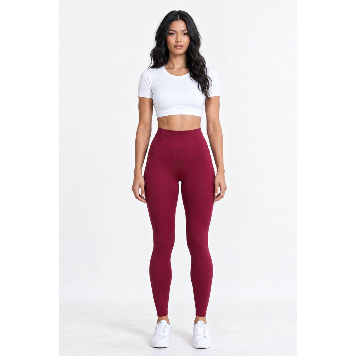 High Waisted Sports Energy Leggings – burgundy front