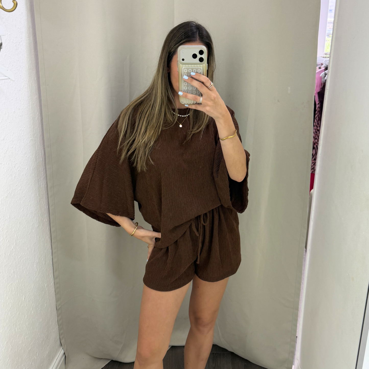 Chocolate Crinkle Lounge Short Set