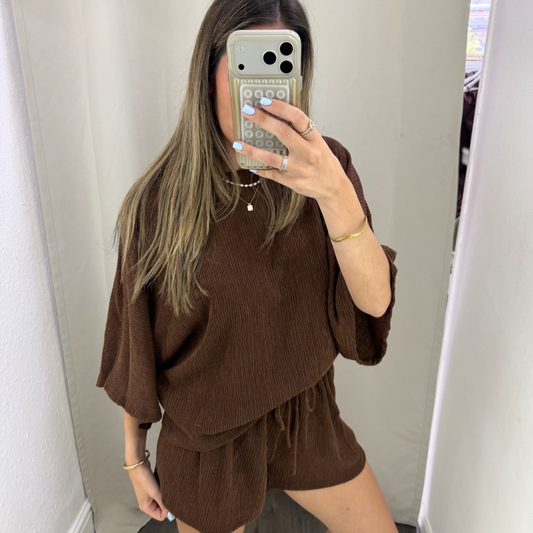 Chocolate Crinkle Lounge Short Set