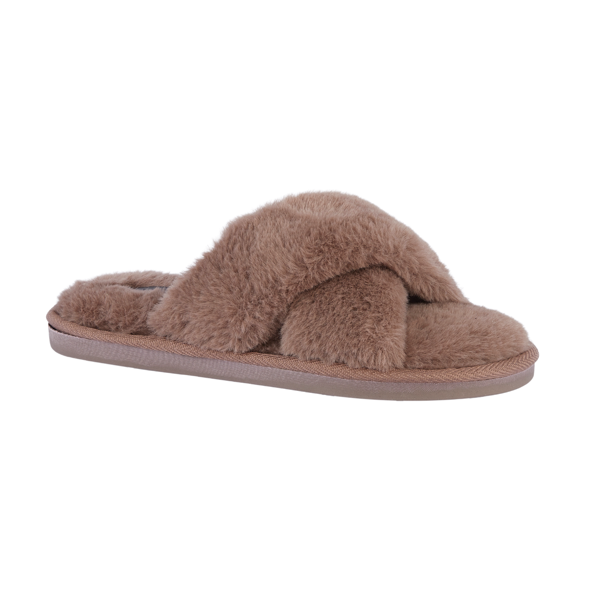 Casey mushroom fluffy cross strap mule slippers – side view