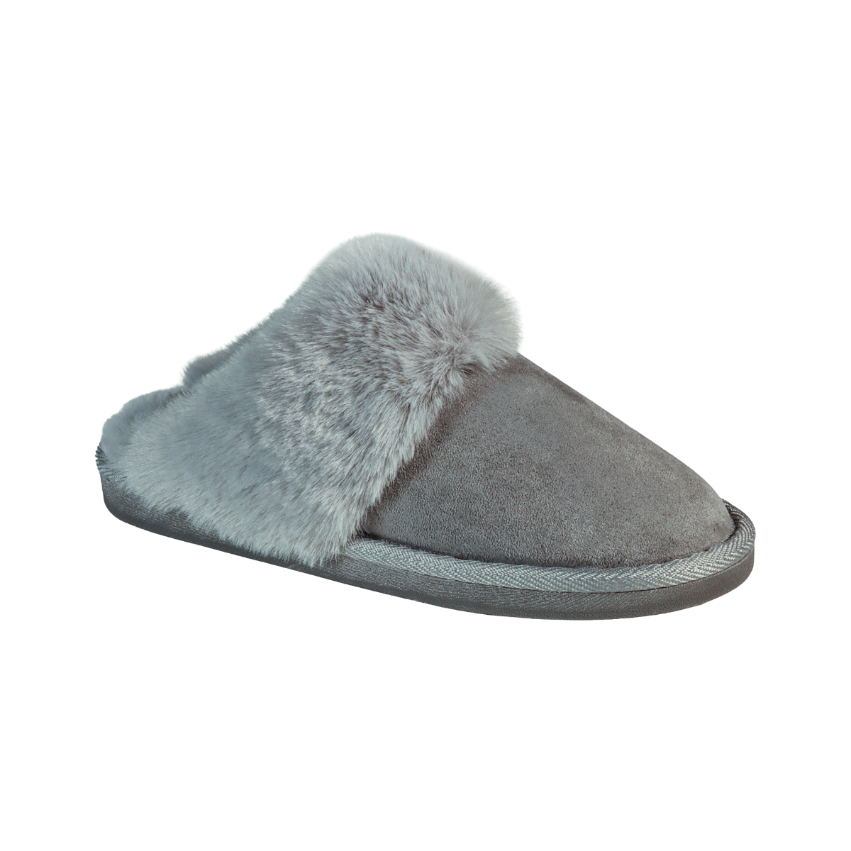Crathie grey faux suede mule slippers – side view