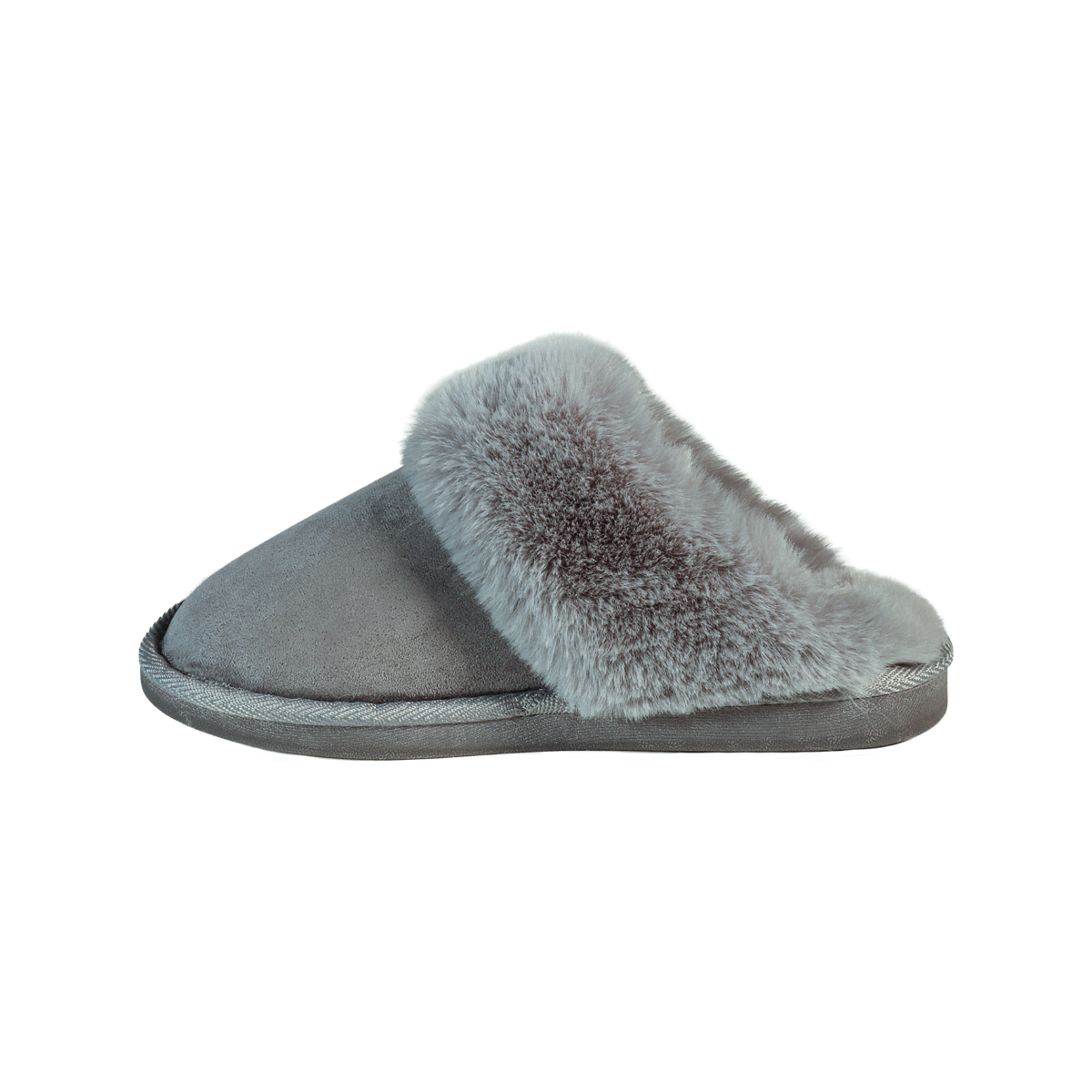 Crathie grey faux suede mule slippers – instep view