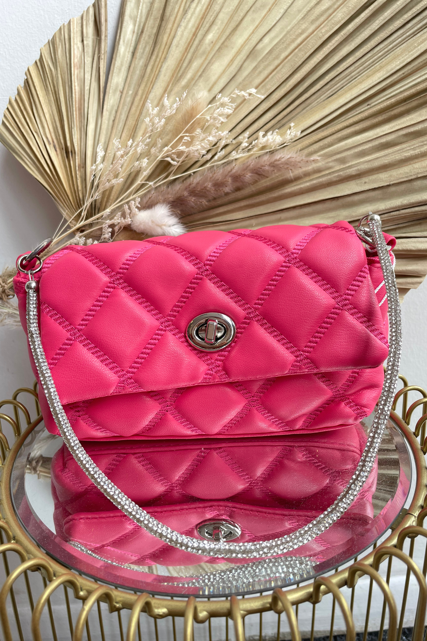 Pink Quilted Diamante Bag