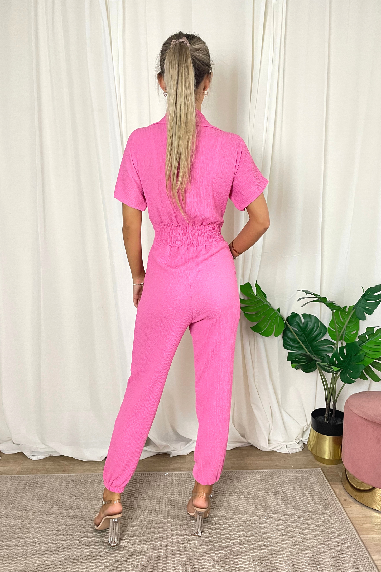 Pink Textured Jumpsuit