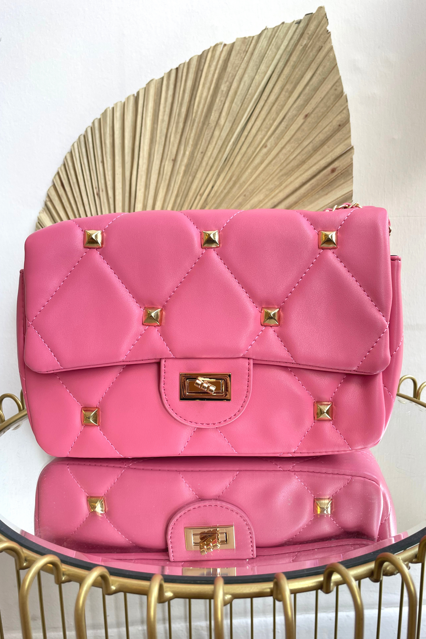 Pink Quilted Flap Over Bag