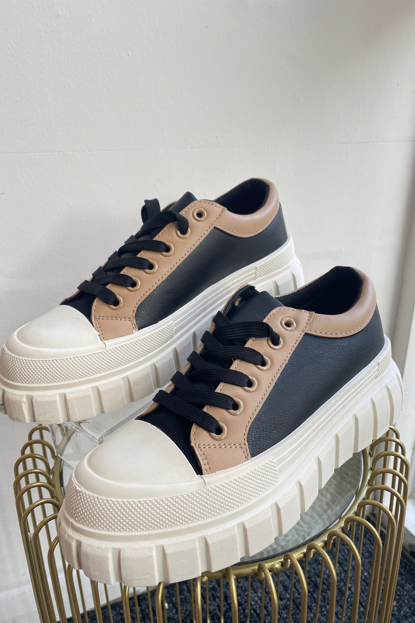 Black & Camel Lace Up Trainers