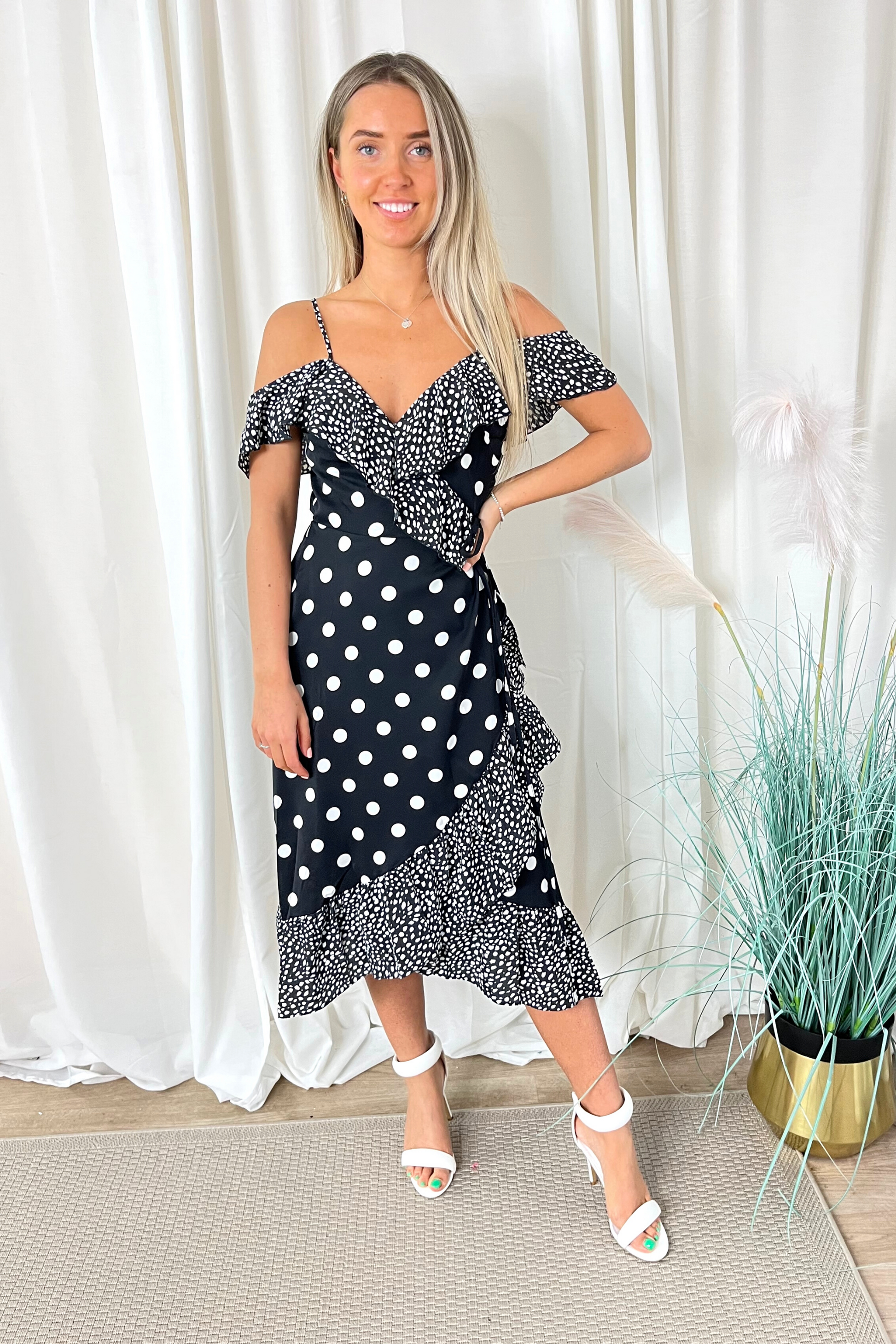 Polka dot top midi dress uk