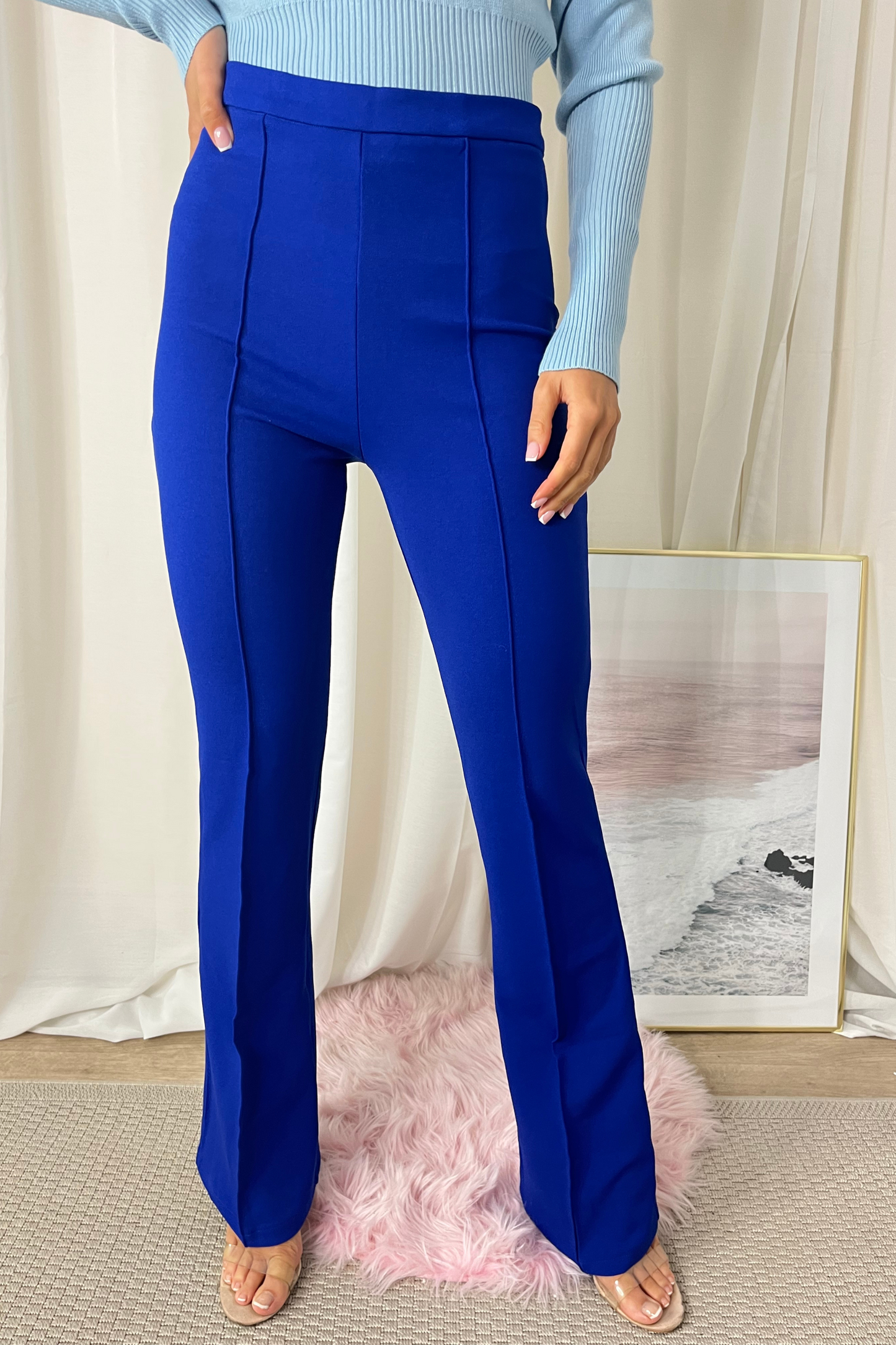 Royal Blue Tailored Flare Trousers